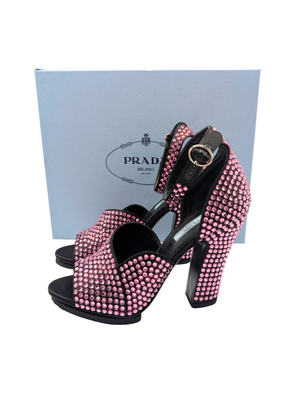 Prada Pink Swarovski Crystal Block Heels Runway 2019 Size 37